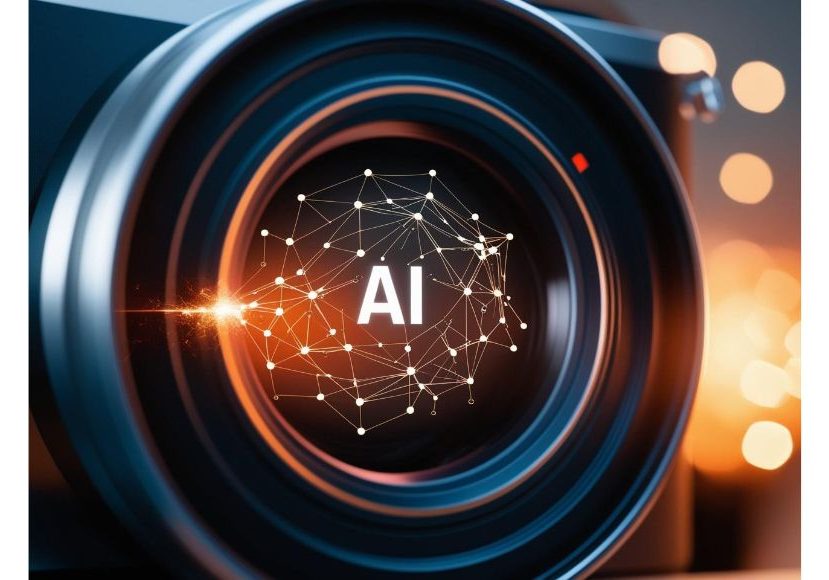 Close-up of a camera lens with a digital graphic displaying "AI" and network connections, symbolizing artificial intelligence in photography or imaging technology. Close-up of a camera lens with a digital graphic displaying "AI" and network connections, symbolizing artificial intelligence in photography or imaging technology.